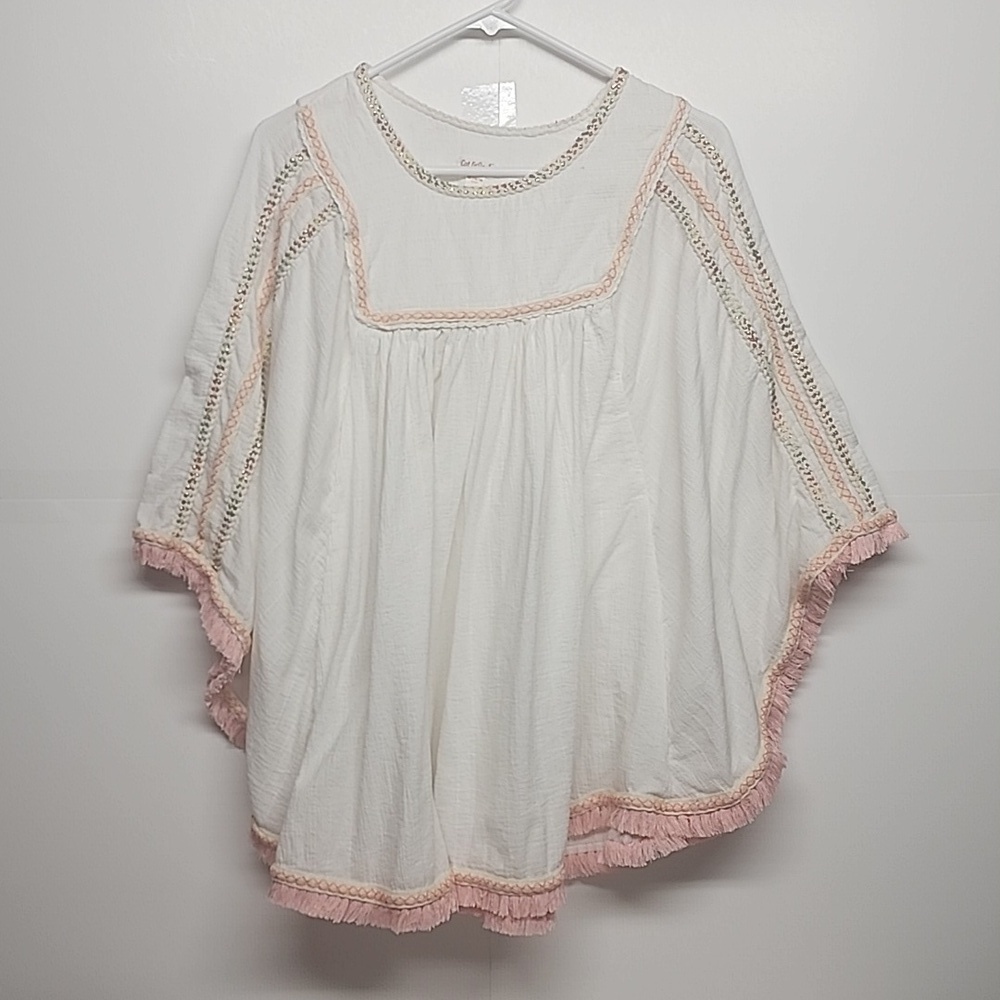 Cat & Jack sz XL 14/16 100% cotton white poncho top w/colored braid trim. Pretty